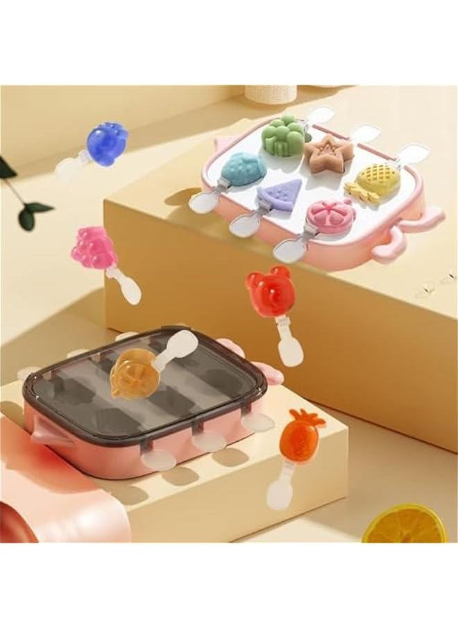 HOOKOR - 6 Grid Silicone Popsicle Mold, Fruit Shape Ice Pop Molds, Popsicle Maker with Reusable Sticks, Easy Release Ice Cube Tray with Lid, for DIY Homemade Summer Ice Cream Lollipop (Pink Fruit) - Image 1