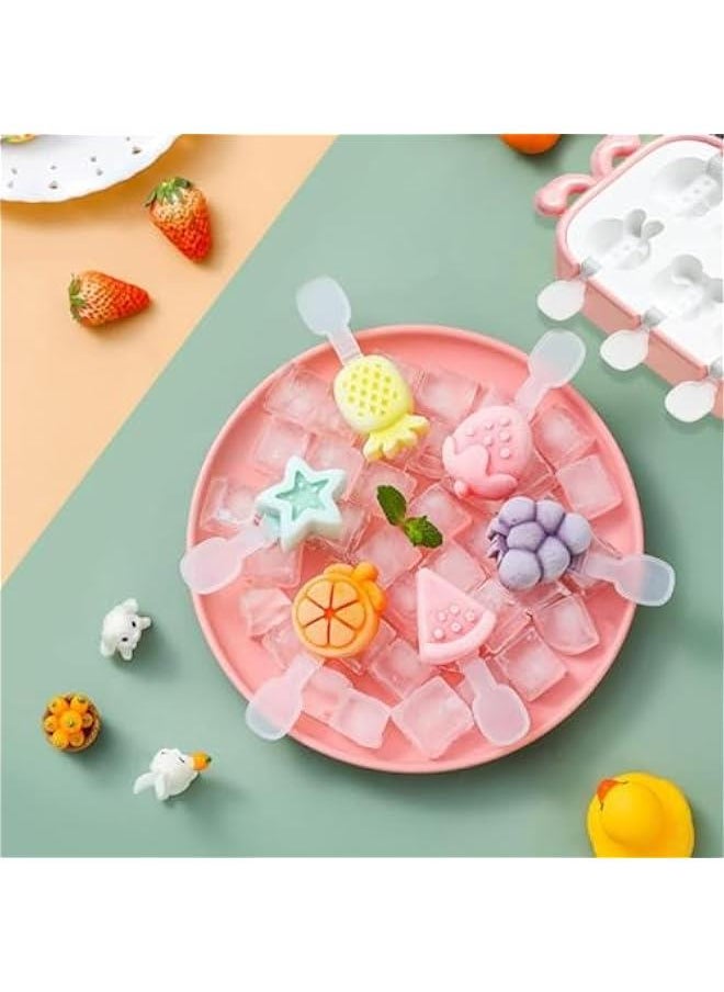 HOOKOR - 6 Grid Silicone Popsicle Mold, Fruit Shape Ice Pop Molds, Popsicle Maker with Reusable Sticks, Easy Release Ice Cube Tray with Lid, for DIY Homemade Summer Ice Cream Lollipop (Pink Fruit) - Image 1