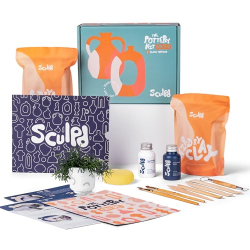 Sculpd  The Original Pottery Kit Air Dry Clay Starter Kit for Beginners with Matte Varnish Pottery Kit for Two Includes Paint Tool Set Paintbrushes Sponge StepbyStep GuideClay Kit for Adults