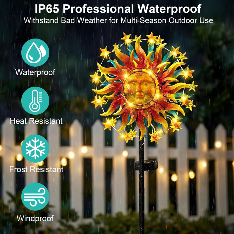 Qualdout Solar Wind Spinners for Yard Garden - 60.3 Inch 360Â° Metal Sun Wind Sculptures Outdoor Clearance Kinetic Windmills with Vine String Shining LED Lights for Patio, Lawn Xmas Garden Decoration - Image 4