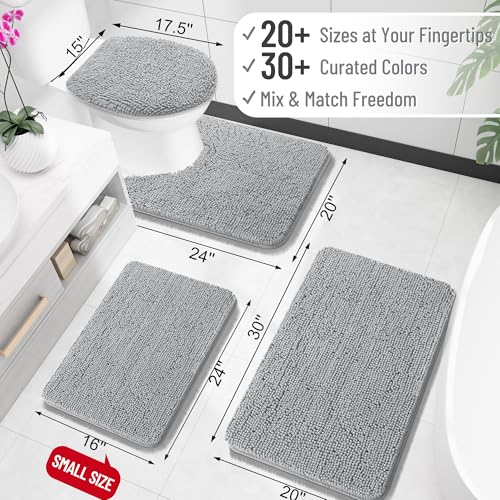 OLANLY Bathroom Rugs 24x16, Extra Soft Absorbent Chenille Bath Rugs, Rubber Backing Quick Dry, Machine Washable Bath Mats for Bathroom Floor, Tub and Shower, Home Decor Accessories, Light Grey - Image 2