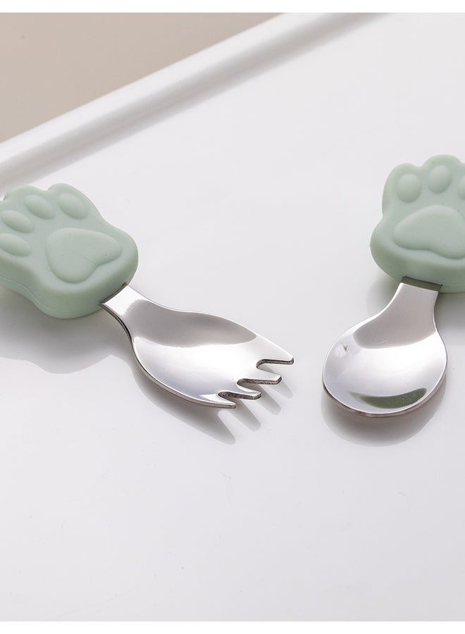 Green baby short handle learning fork spoon suit - Image 1