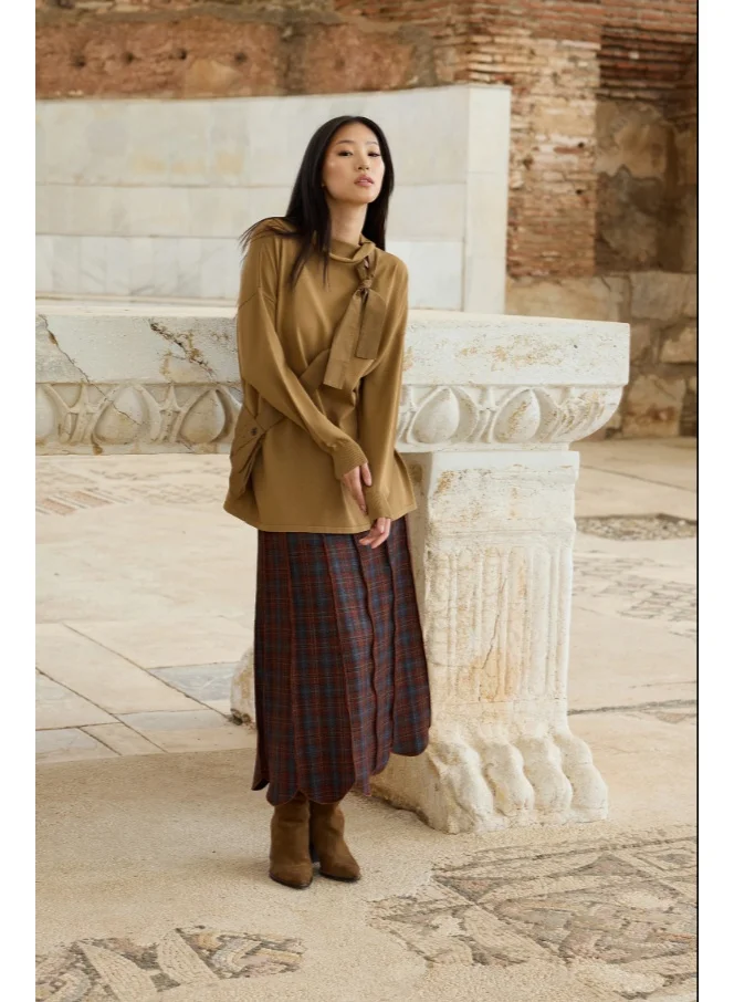 MissWhence Checkered Knit Midi Skirt
