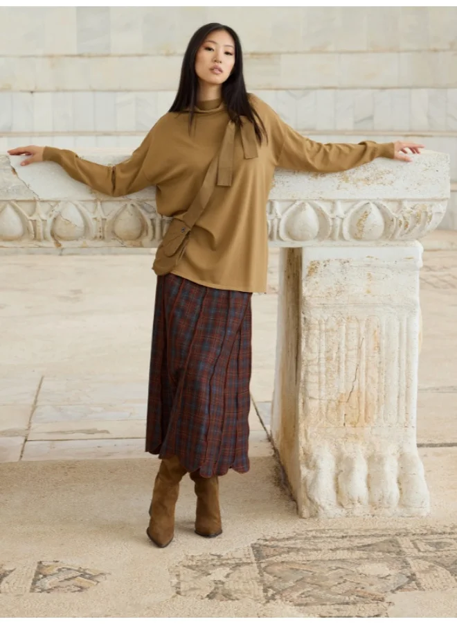 MissWhence Checkered Knit Midi Skirt