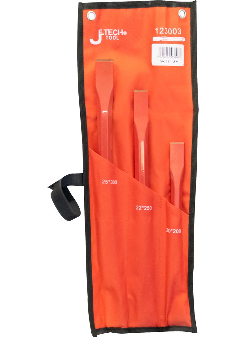 jetechtool Jetech 3-Pieces Heavy Duty Cold Chisels Set, Long 8", 10", 12", High Hardness, Outstanding Strength and Durability with Roll Pouch, For Mechanics, Masons, Carpenters - SGC-3S - Image 1