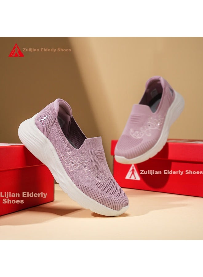 Zulijian Elderly Shoes Summer Women's Breathable Lightweight Casual Shoes Mom Shoes 6028k Zhuying Pink Size 36