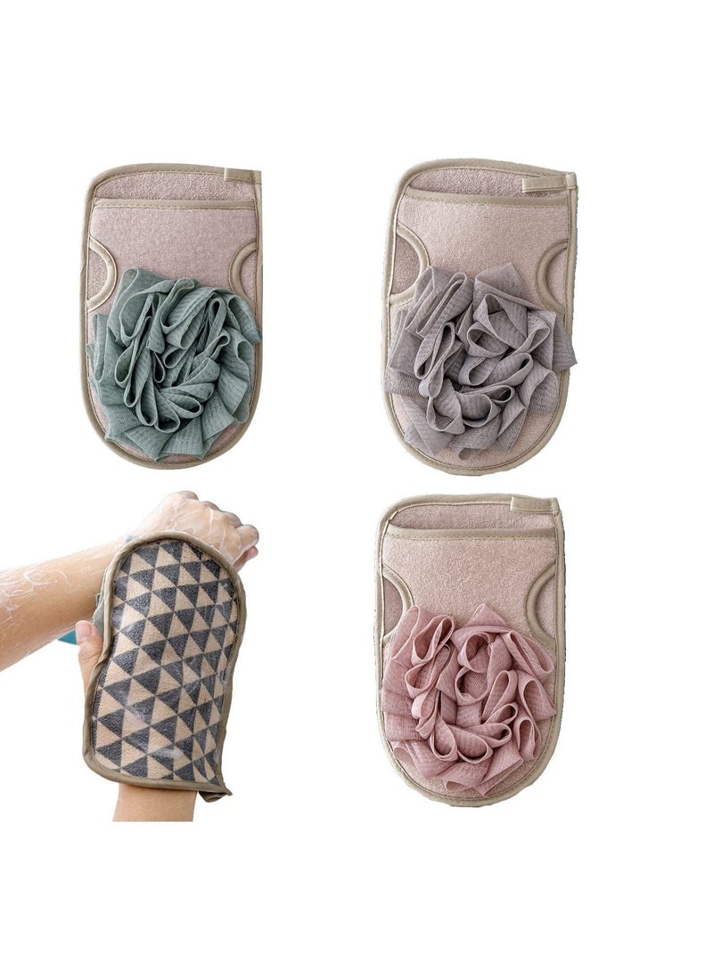 Y&D Double Sided Exfoliating Gloves - Shower Puff Scrub Thick Back Bath with Cleansing Facial Sponge for Men Women Body Face Arms Legs Quickly Exfoliate Wash Spa 3 Pieces  - Image 1
