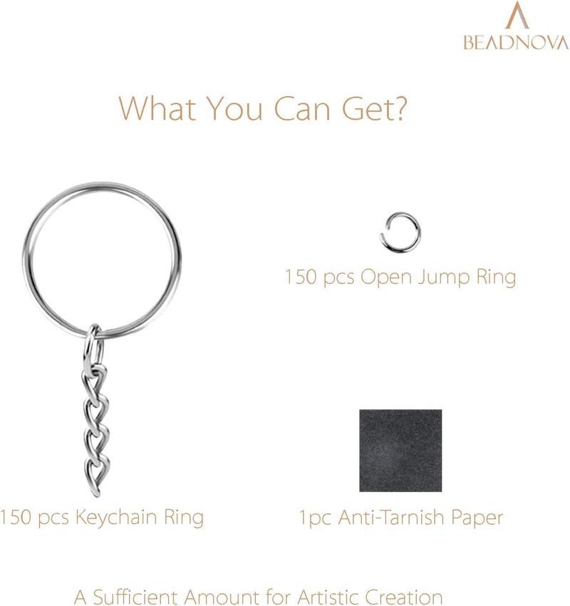 BEADNOVA Split Keychain Ring Silver Keychain Rings for Crafts Metal Key Chain Kit for Jewelry Making Key Chains Accessories Craft DIY 25mm 150pcs - Image 2