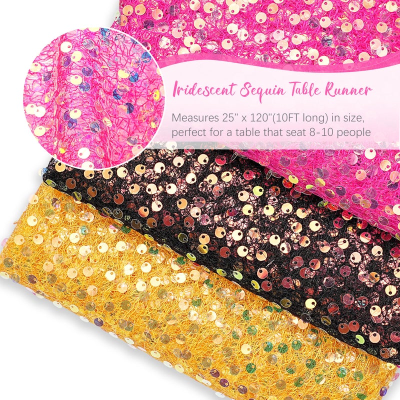 QueenDream Hot Pink Table Runner 25"x120" Sequin Table Runner Sparkly Iridescent Fabric for Mermaid Girls Party Decorations Wedding Birthday Ceremony - Image 5