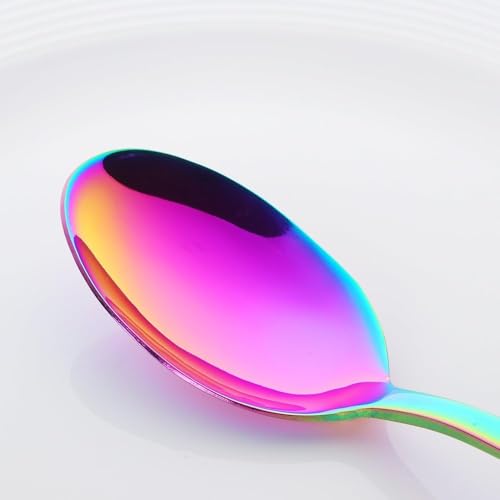KitchEase Set of 4 - Stainless Steel 2 Dessert Spoon and 2 Fork Flatware Cutlery Set | Perfect for Ice Cream, Cake, Fruit, Pastries, Pudding & Tea | Durable, Mirror Polished Tableware (Rainbow) - Image 5