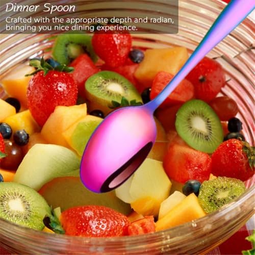 KitchEase Set of 4 - Stainless Steel 2 Dessert Spoon and 2 Fork Flatware Cutlery Set | Perfect for Ice Cream, Cake, Fruit, Pastries, Pudding & Tea | Durable, Mirror Polished Tableware (Rainbow) - Image 4
