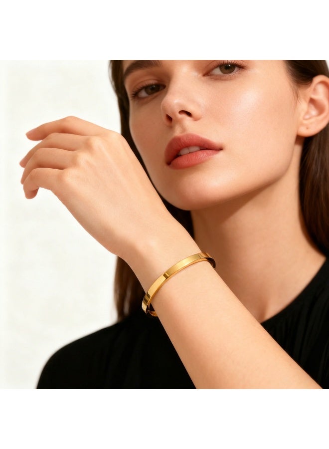 AMETOER European and American Women's Electroplated 18K Gold-Plated Stainless Steel Bracelet - High-Quality Colorfast Jewelry with Glossy Finish - Image 3