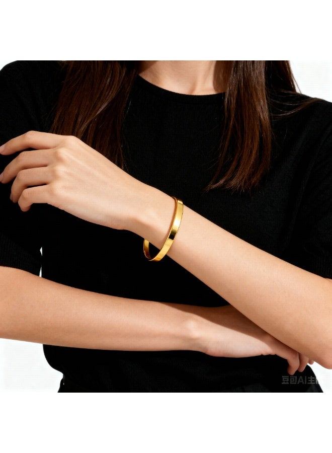 AMETOER European and American Women's Electroplated 18K Gold-Plated Stainless Steel Bracelet - High-Quality Colorfast Jewelry with Glossy Finish - Image 4