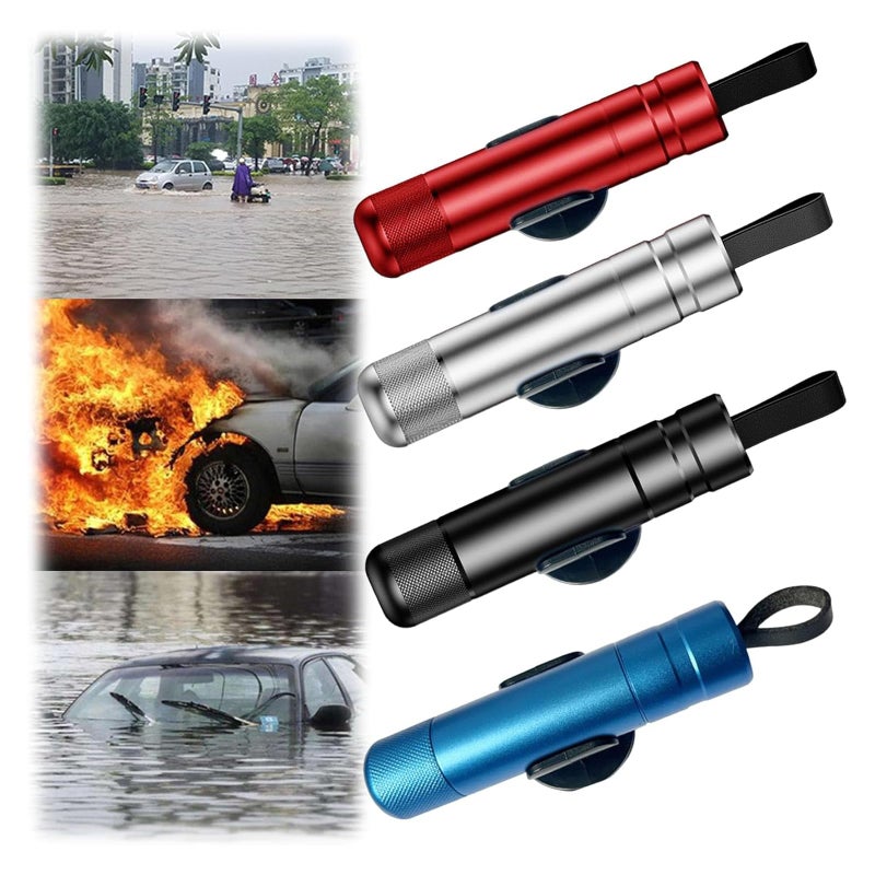 Yeria 4 Packs SafeHammer Window Breaker Seatbelt Cutter, 2025 Upgraded Safe Hammer Glass Breaker Under Water, Car Emergency 2-in-1 Escape Tool with Base (Red & Balck & Silver & Blue) - Image 1
