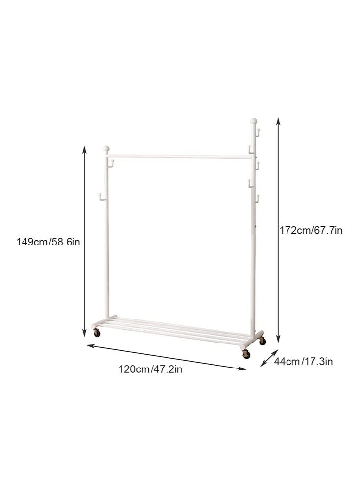 Solerconm Garment Rack,Clothes Rack with Shelves Clothing Rack on Wheels Clothes Organizer for Home (White, 120 x 44 x 172 CM) - Image 2
