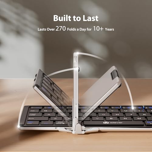 iClever Foldable Keyboard, BK08 Foldable Bluetooth Keyboard with Touchpad, Aluminum Build, USB-C Charge, Equipped with Stand Holder and Carrying Bag, Portable for Laptop, iPad, iPhone, Silver - Image 4
