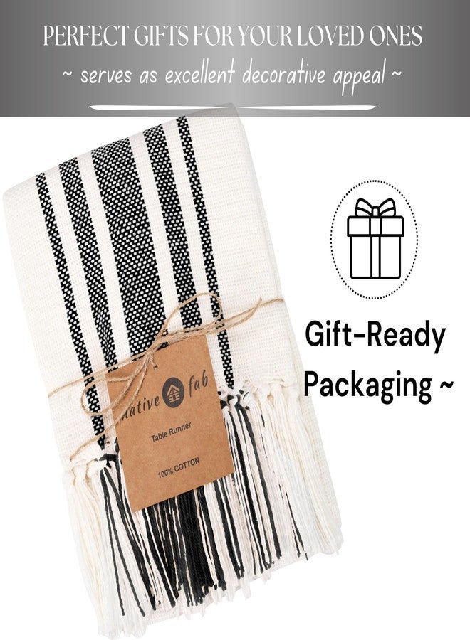 Native Fab Black Stripe Table Runner - 72 Inches Long Boho Table Covers with Fringes - 100% Cotton, Braided Weave, Non Slip Tablerunner for Dining Room, Dresser, Events, 14"x72" - Black and White - Image 3