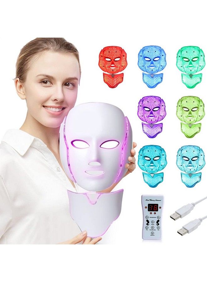 Foleto Led Face Mask Light Therapy 7 Color Skin Rejuvenation Therapy Led Photon Mask Light Facial Skin Care With Neck Care Anti Aging Skin Tightening Wrinkles Toning Mask Pack Of 1 - Image 1