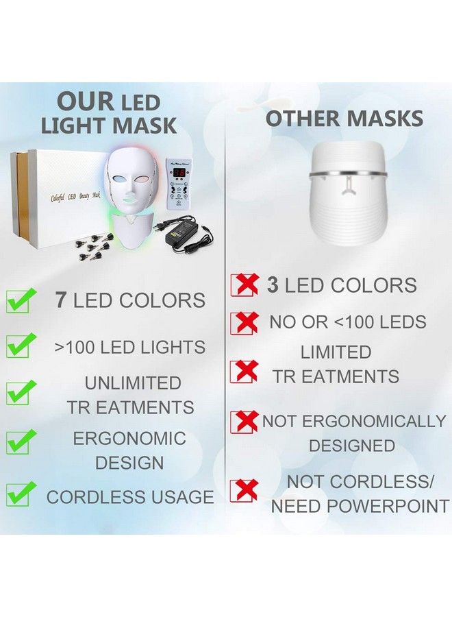Foleto Led Face Mask Light Therapy 7 Color Skin Rejuvenation Therapy Led Photon Mask Light Facial Skin Care With Neck Care Anti Aging Skin Tightening Wrinkles Toning Mask Pack Of 1 - Image 5