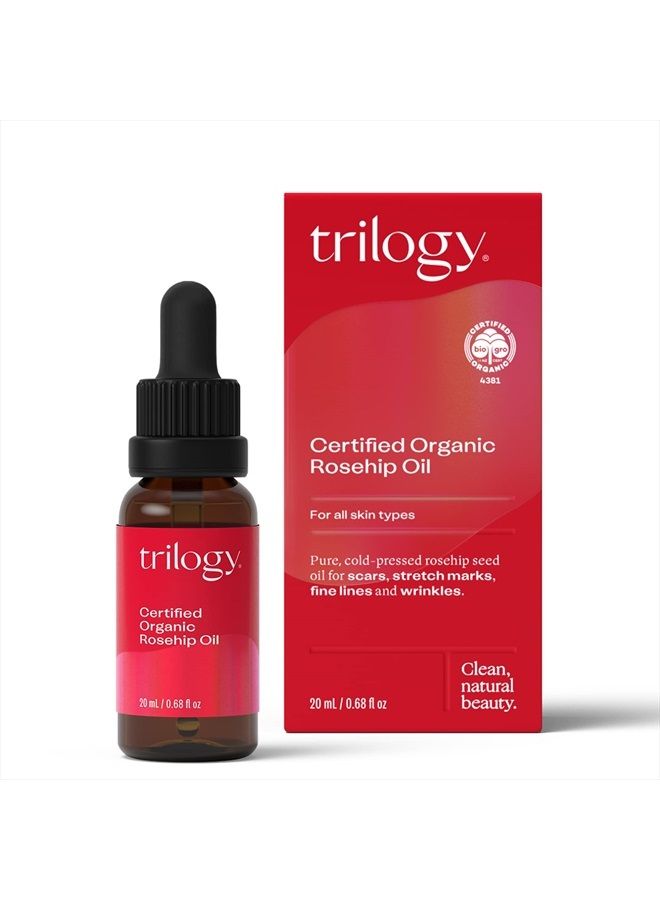 Trilogy Certified Organic Rosehip Oil - Pure Rosehip Oil Reduces the Appearance of Wrinkles, Scars, Stretchmarks and Evens Skin Tone, 0.67 oz (20ml)(Pack of 1) - Image 1