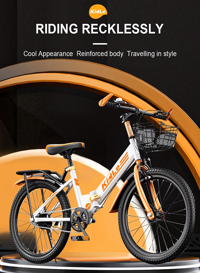 Kidle 18-22 Inches Children's And Youth Foldable Bicycle High Carbon Steel Road Bicycle Kids Bike Suitable For Height 120-168cm Girls And Boys With Basket Adjustable Seat Rear Thickened Seat Frame Wear-Resistant Tires Front And Rear Sensitive Brakes Safe And Stable - Image 4