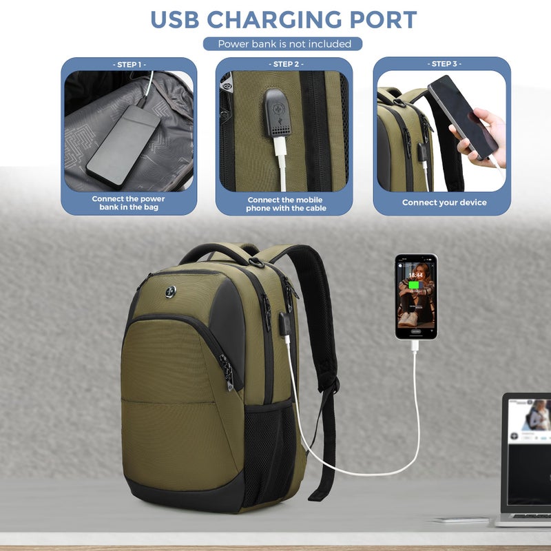 Swissdigital Design Business Laptop Backpack, College Laptops Backpack with USB Charging Port for Men and Women Fits 16 Inch Notebook, Olive | SD1670-26 - Image 2
