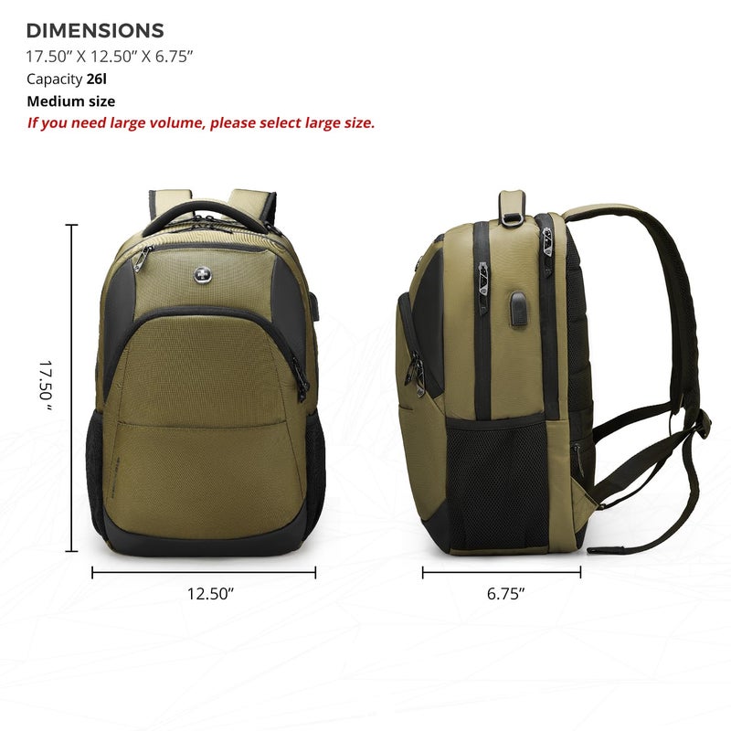 Swissdigital Design Business Laptop Backpack, College Laptops Backpack with USB Charging Port for Men and Women Fits 16 Inch Notebook, Olive | SD1670-26 - Image 3