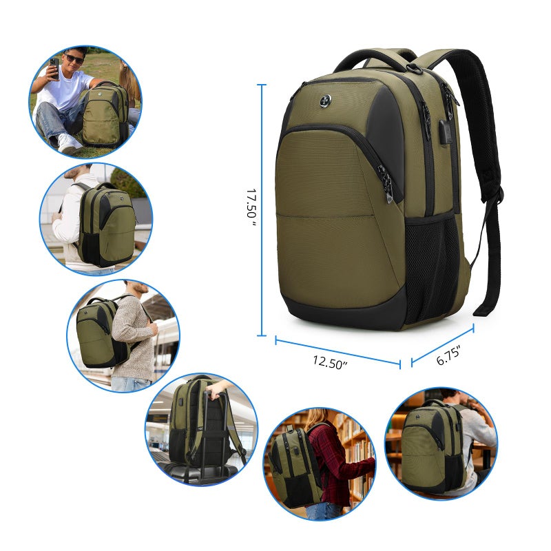 Swissdigital Design Business Laptop Backpack, College Laptops Backpack with USB Charging Port for Men and Women Fits 16 Inch Notebook, Olive | SD1670-26 - Image 4