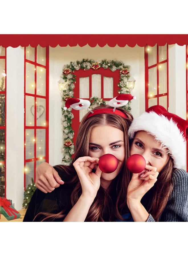 OFILA 8x6ft Christmas Party Backdrop Red Door Mistletoe Wreaths Christmas Trees Glitter Lights Photography Background Xmas Eve Family Winter Holiday Party Banner Decoration Supplies - Image 2
