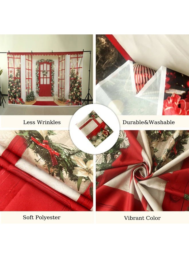 OFILA 8x6ft Christmas Party Backdrop Red Door Mistletoe Wreaths Christmas Trees Glitter Lights Photography Background Xmas Eve Family Winter Holiday Party Banner Decoration Supplies - Image 5
