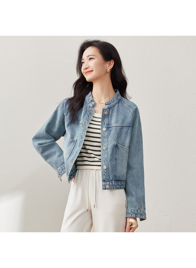 Sentubila Shangduobila Spring And Autumn Pure Cotton Denim Jacket, Short Style, High-end Women's Clothing, Elegant Casual Versatile Top, Denim Blue, XL - Image 3