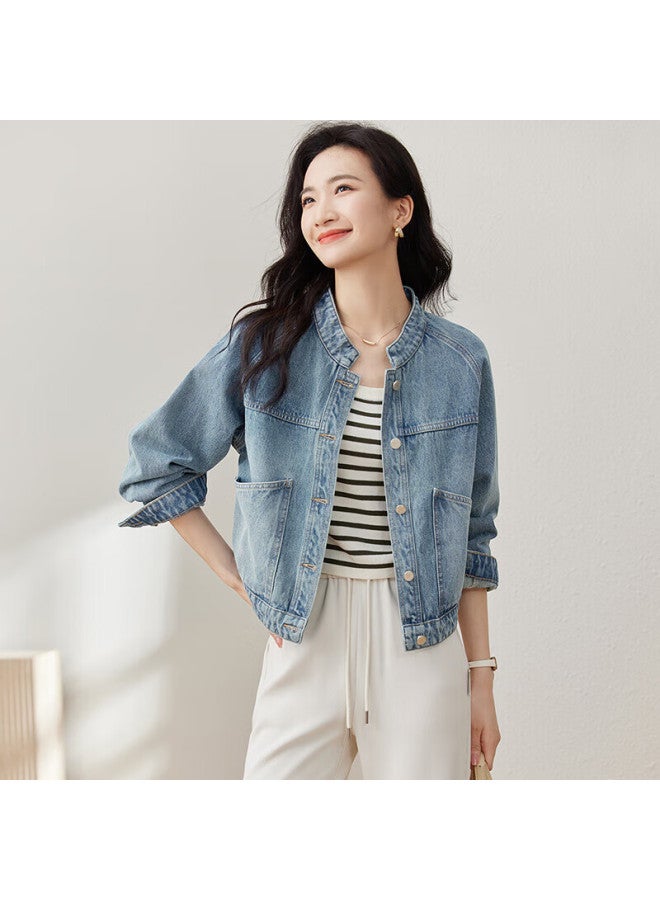Sentubila Shangduobila Spring And Autumn Pure Cotton Denim Jacket, Short Style, High-end Women's Clothing, Elegant Casual Versatile Top, Denim Blue, XL - Image 2
