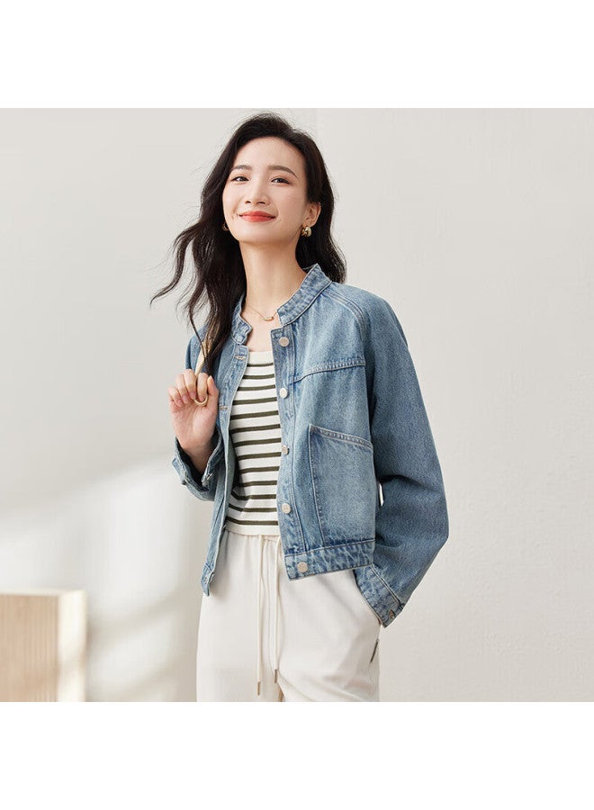 Sentubila Shangduobila Spring And Autumn Pure Cotton Denim Jacket, Short Style, High-end Women's Clothing, Elegant Casual Versatile Top, Denim Blue, XL - Image 5