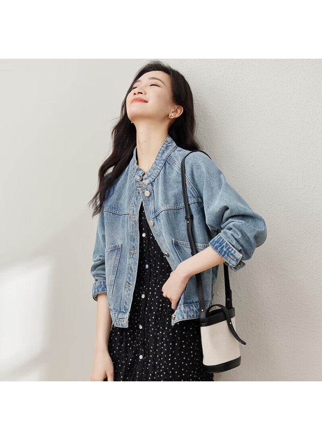Sentubila Shangduobila Spring And Autumn Pure Cotton Denim Jacket, Short Style, High-end Women's Clothing, Elegant Casual Versatile Top, Denim Blue, XL - Image 4