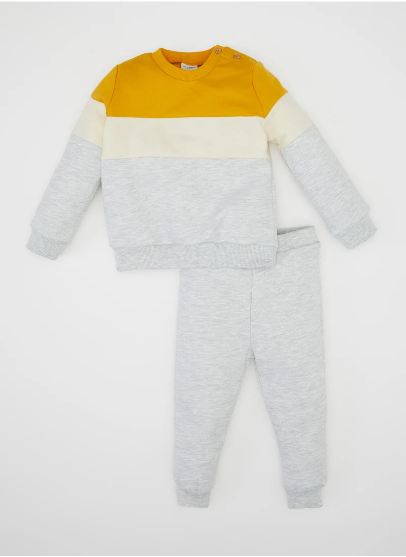 DeFacto Color Block Soft Fleece-Lined Sweatshirt And Jogger 2-Piece Set