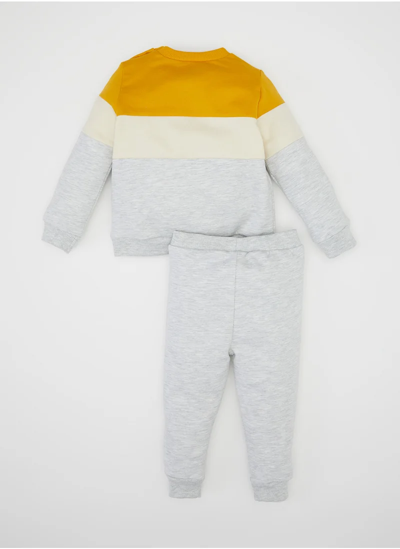 ديفاكتو Color Block Soft Fleece-Lined Sweatshirt And Jogger 2-Piece Set