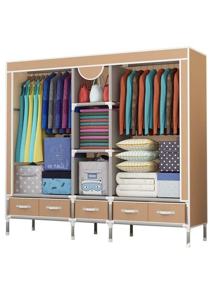 MTL Fabric Wardrobe For Clothing Brown/ Light Coffee 185*45*172CM  - Image 1