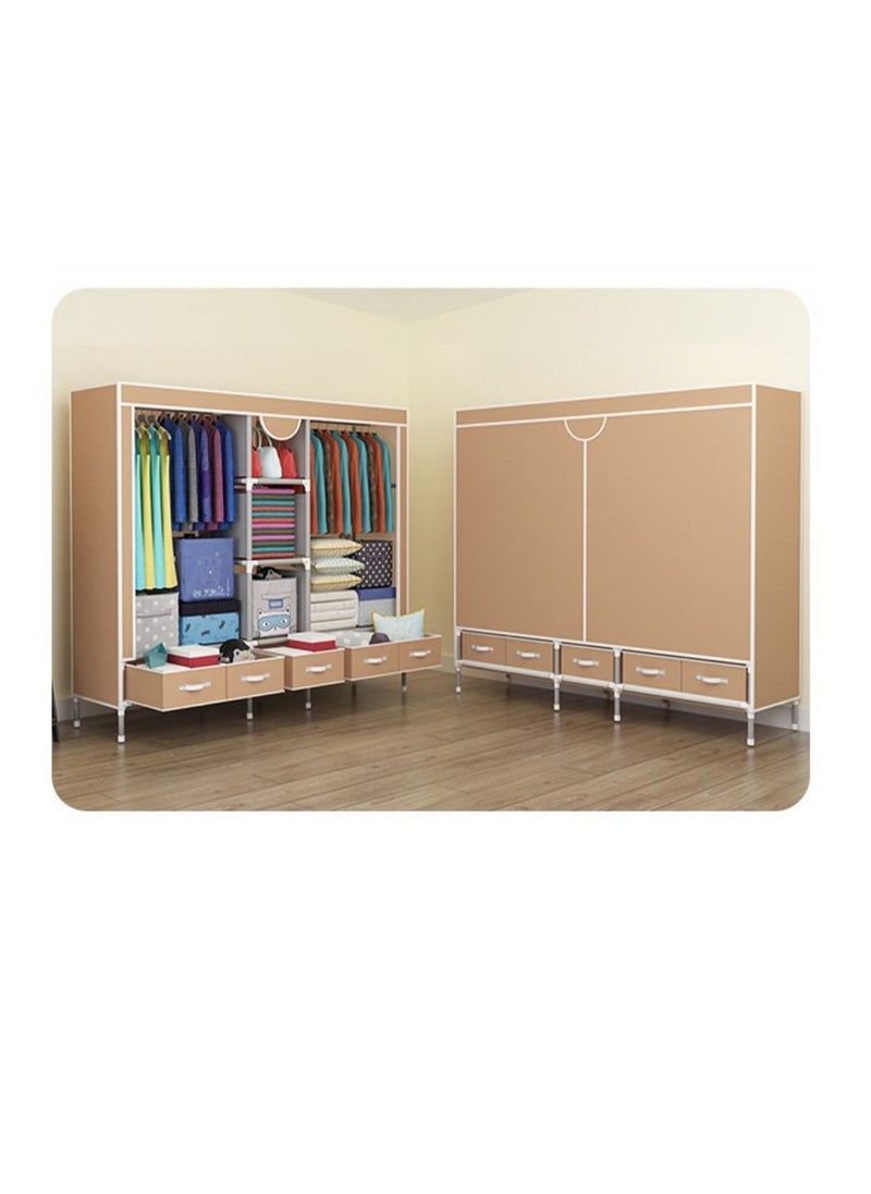 MTL Fabric Wardrobe For Clothing Brown/ Light Coffee 185*45*172CM  - Image 2