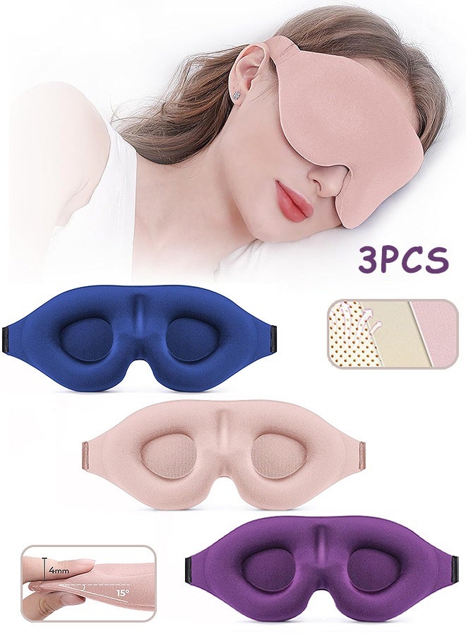 إم إكس إن 3 قطع من أقنعة العين للنوم، قناع عين ثلاثي الأبعاد للنوم الجانبي، غطاء للعين مريح بدون ضغط أثناء الليل مع حزام قابل للتعديل للسفر - Image 1