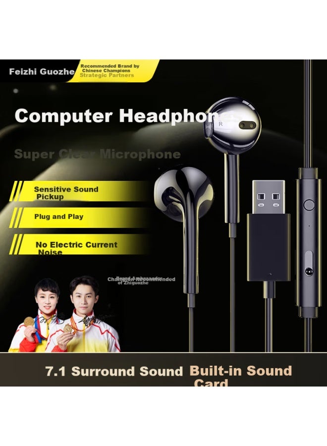 Witgoer Usb Interface Computer Headset With Microphone 2-in-1 Wired In-ear Desktop Laptop Gaming Esports Special Microphone - Image 1