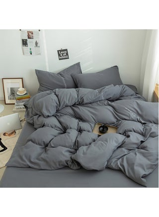 Duvet Cover Set, 4 Pieces Washed Cotton Comforter Cover with Zipper Closure, Include 1 Duvet Cover 220x240cm 1 Flat Sheet and 2 Pillowcase, Comforter Not Included, King Sizee(Grey) - pzsku/ZDA6A16F738D5505BF429Z/45/_/1723787451/11203613-4293-449a-9681-279552c44bbc