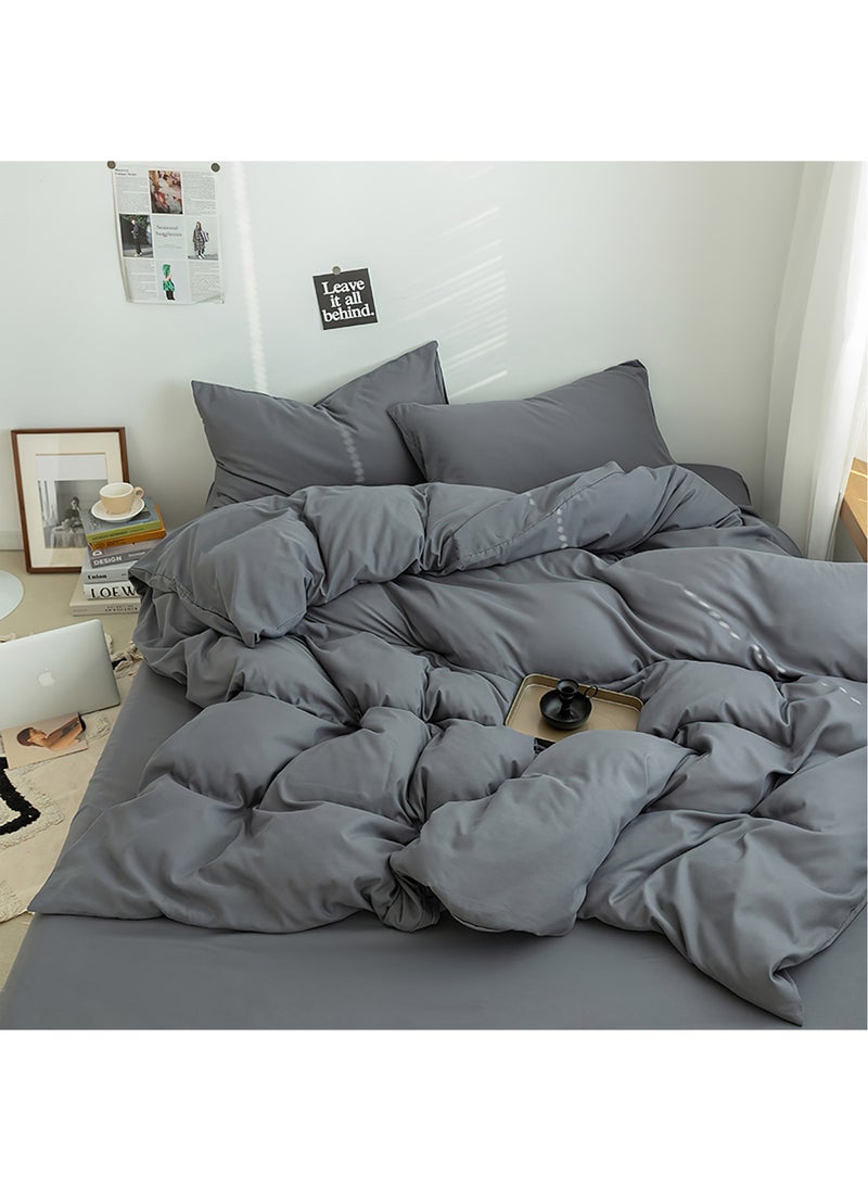 LEFAFA Duvet Cover Set, 4 Pieces Washed Cotton Comforter Cover with Zipper Closure, Include 1 Duvet Cover 220x240cm 1 Flat Sheet and 2 Pillowcase, Comforter Not Included, King Sizee(Grey)  - Image 1