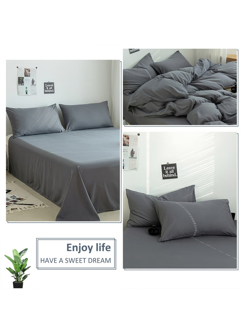 LEFAFA Duvet Cover Set, 4 Pieces Washed Cotton Comforter Cover with Zipper Closure, Include 1 Duvet Cover 220x240cm 1 Flat Sheet and 2 Pillowcase, Comforter Not Included, King Sizee(Grey)  - Image 4