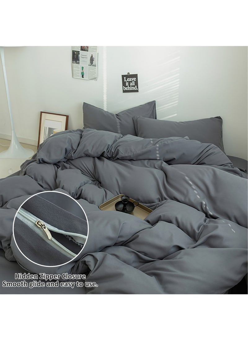 LEFAFA Duvet Cover Set, 4 Pieces Washed Cotton Comforter Cover with Zipper Closure, Include 1 Duvet Cover 220x240cm 1 Flat Sheet and 2 Pillowcase, Comforter Not Included, King Sizee(Grey)  - Image 3