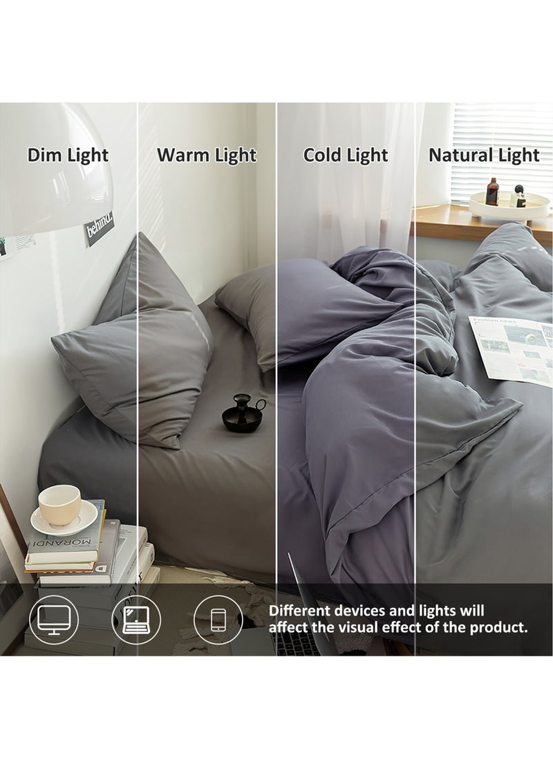 LEFAFA Duvet Cover Set, 4 Pieces Washed Cotton Comforter Cover with Zipper Closure, Include 1 Duvet Cover 220x240cm 1 Flat Sheet and 2 Pillowcase, Comforter Not Included, King Sizee(Grey)  - Image 5