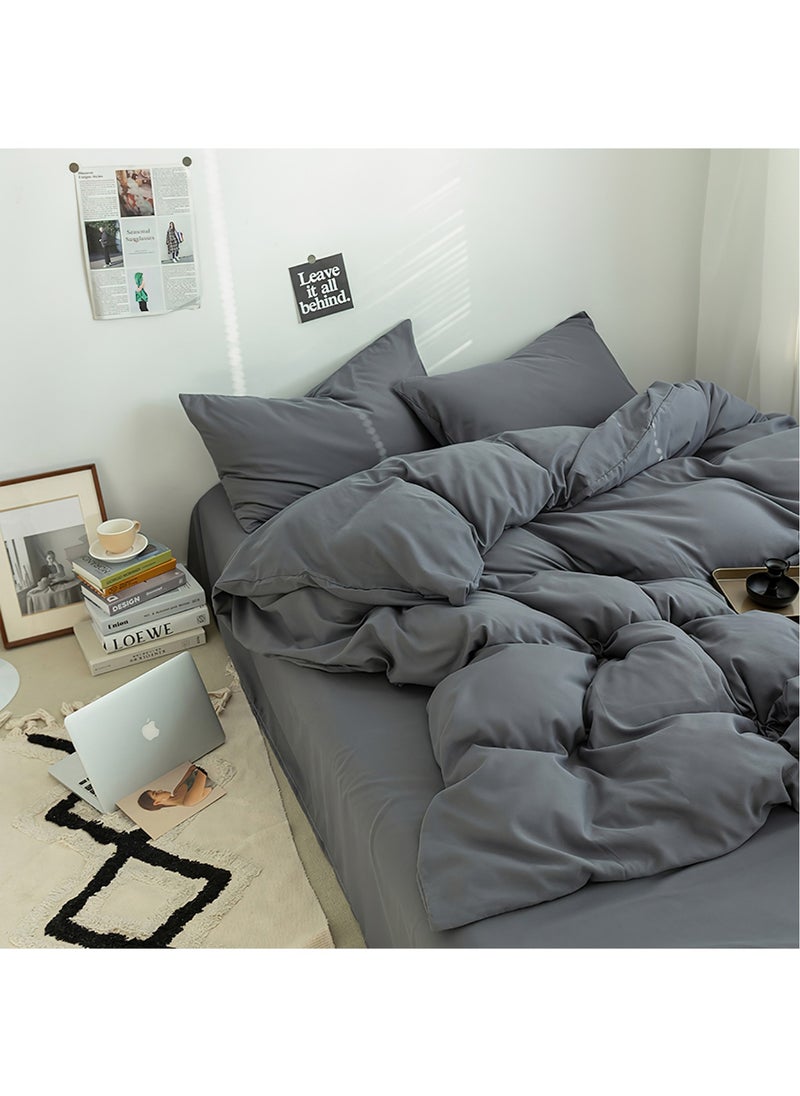 Duvet Cover Set, 4 Pieces Washed Cotton Comforter Cover with Zipper Closure, Include 1 Duvet Cover 220x240cm 1 Flat Sheet and 2 Pillowcase, Comforter Not Included, King Sizee(Grey)