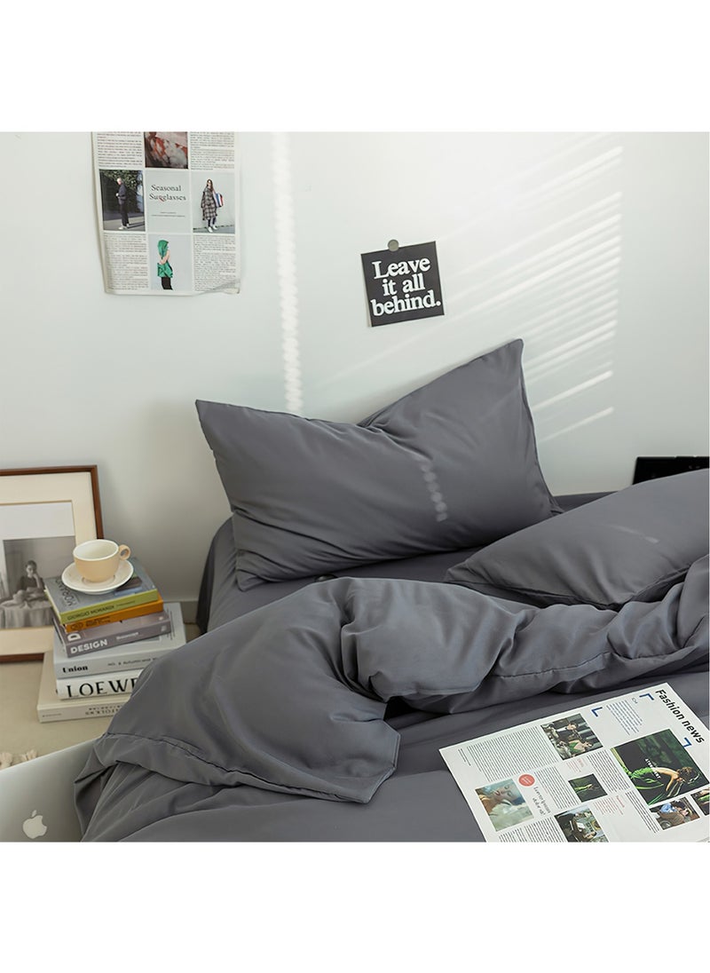 Duvet Cover Set, 4 Pieces Washed Cotton Comforter Cover with Zipper Closure, Include 1 Duvet Cover 220x240cm 1 Flat Sheet and 2 Pillowcase, Comforter Not Included, King Sizee(Grey)