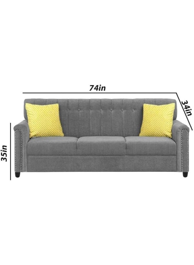 Poppins Home 3 Seater Classic Sofa Set for Living Room (Grey) - Image 2