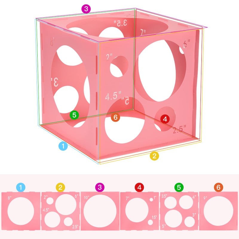 Pllieay 14 Holes Balloon Sizer Box Cube, Pink Plastic Measurement Tool, Collapsible With Instructions for Decoration, Arch, Columns, 1-10 Inch - Image 4