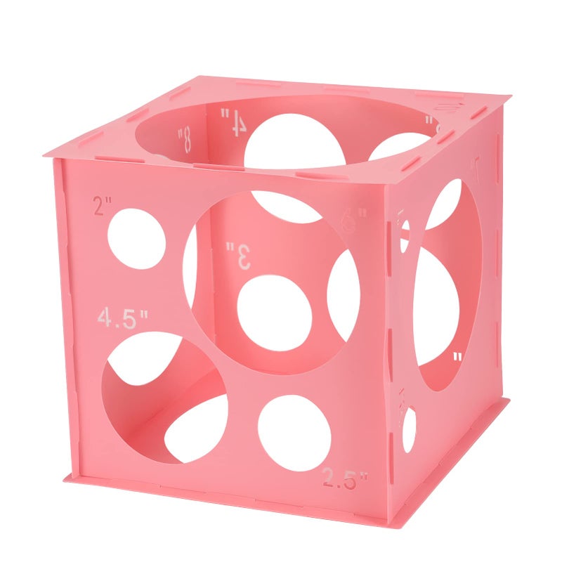 Pllieay 14 Holes Balloon Sizer Box Cube, Pink Plastic Measurement Tool, Collapsible With Instructions for Decoration, Arch, Columns, 1-10 Inch - Image 1